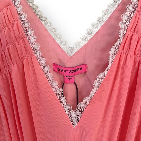 Betsey Johnson Boudoir Chiffon Maxi Dress Size 4 Flamingo Pink *FLAWED* - Picture 3 of 10